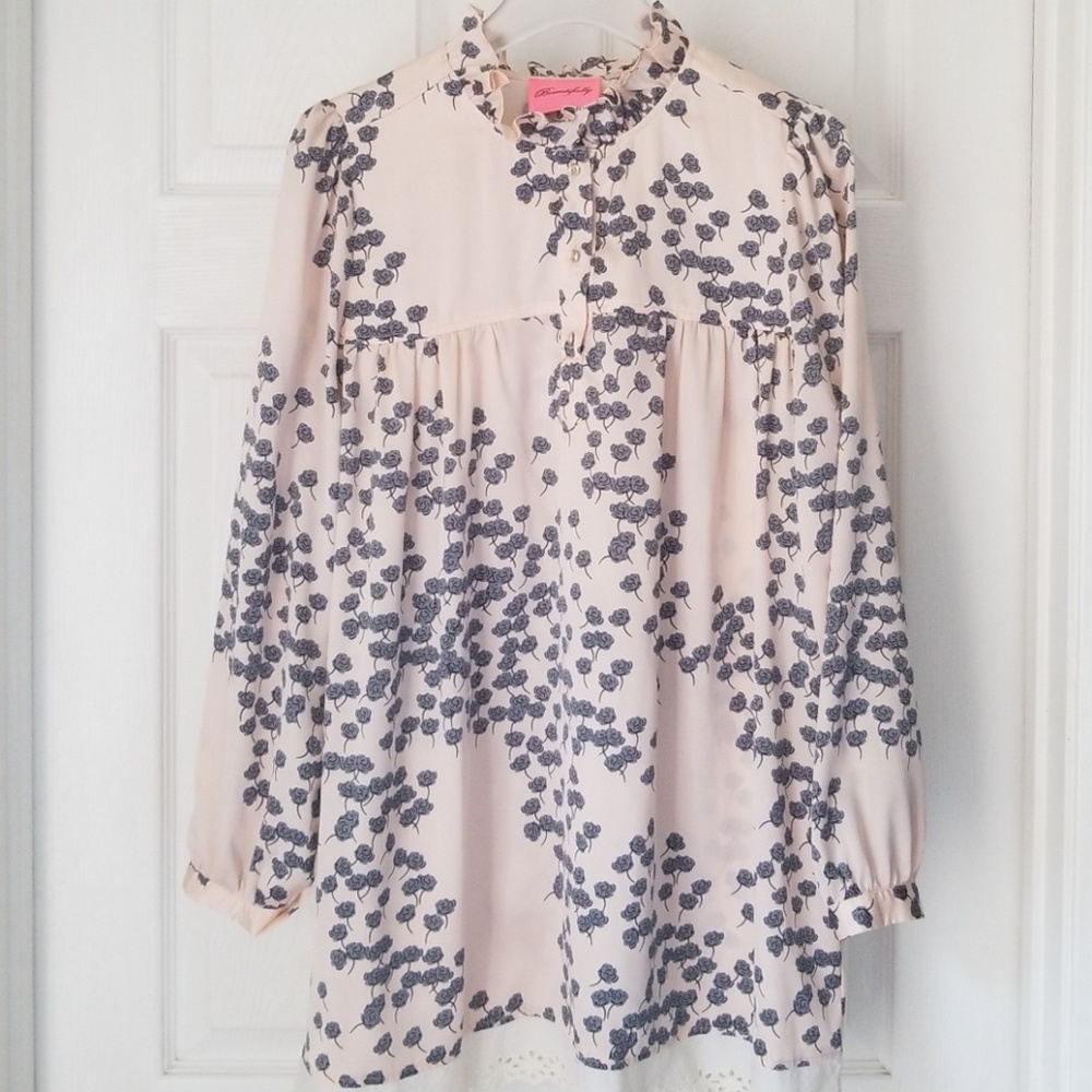 Ruffled high collar floral print dress